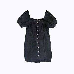 Levi's Premium Rhode Denim Mini Dress L Cotton Button-Up Puff Sleeve Cottagecore
